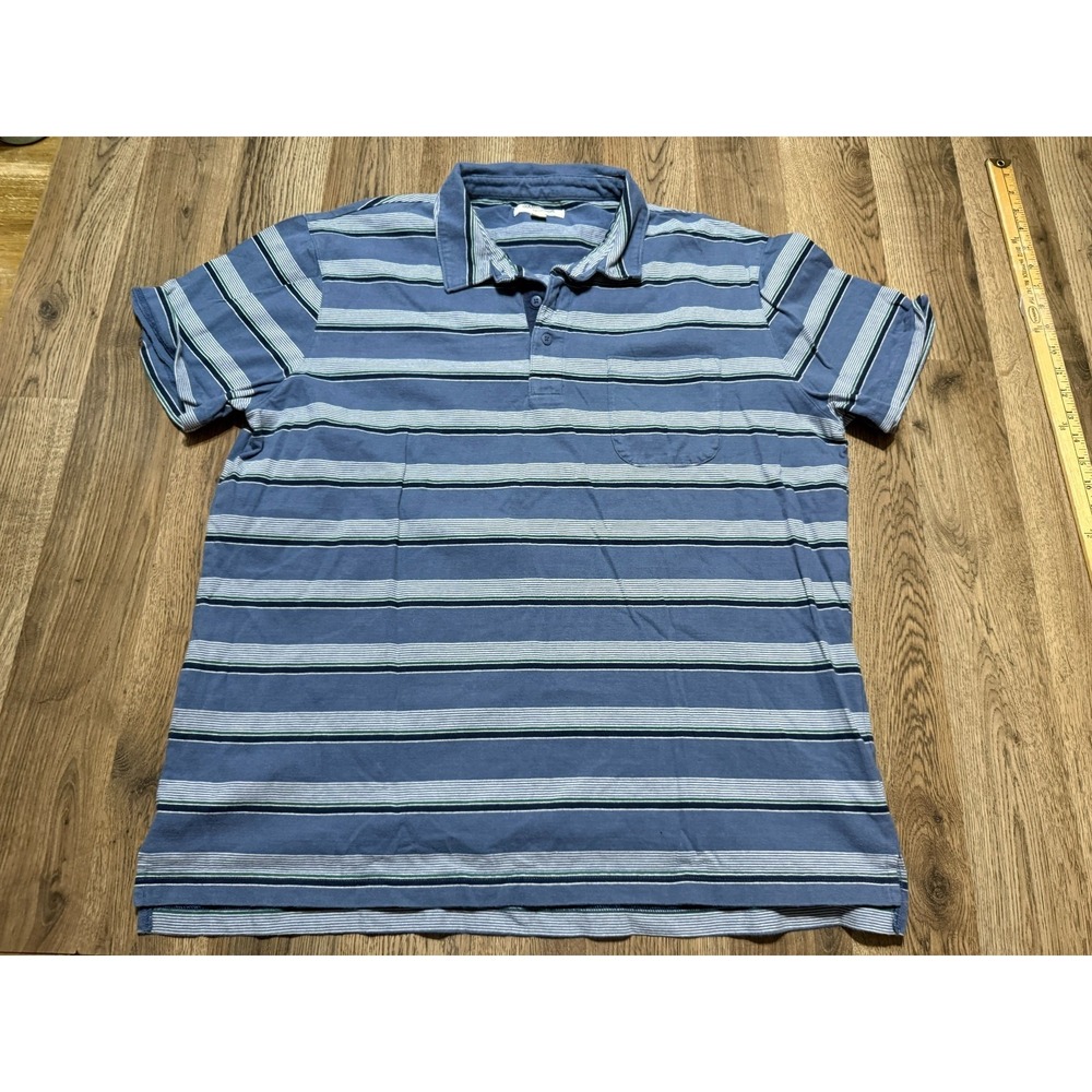 Goodthreads Shirt Men's XXL Blue Grey Green Black Striped 1/4 Button Collared